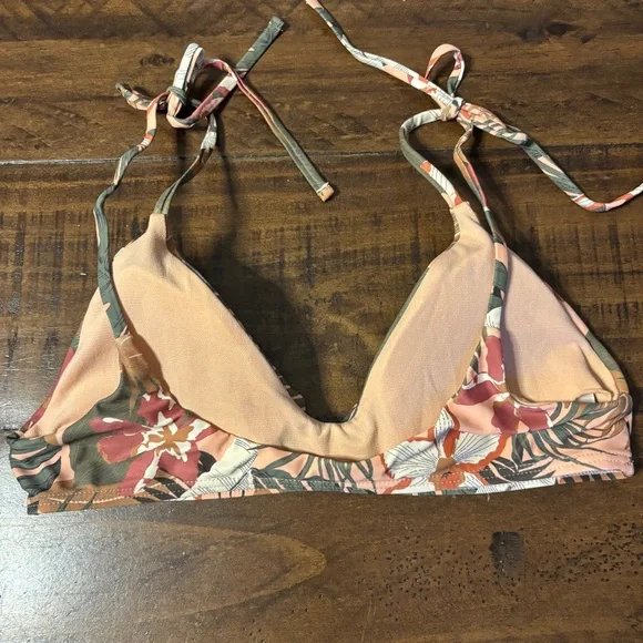 Ron Jon Swimsuit Two Piece Cheeky Bikini Tropical Print Size L Peach Green - Picture 3 of 9